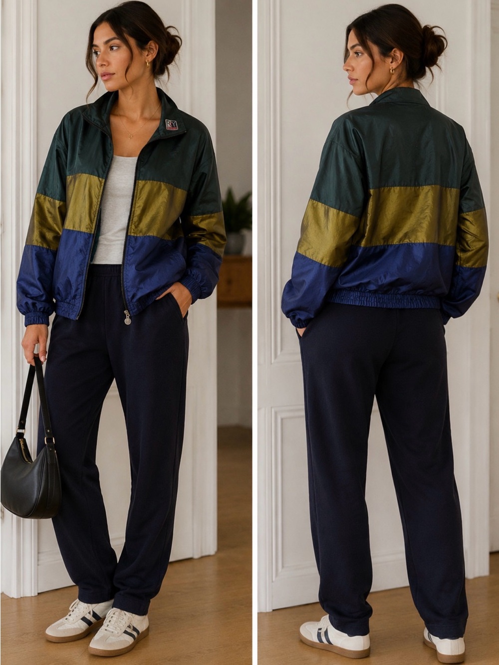 R&Y Sport Vintage Colorblock Track Jacket - Green/Olive/Blue